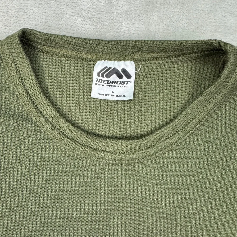 Vintage Medalist Waffle Knit Base Thermal Shirt Large Army Green Olive USA